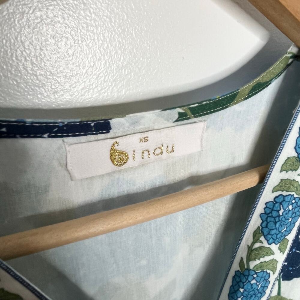Bindu Aria Maxi Dress XS Blue Floral Cotton Resort Pockets - Picture 7 of 12